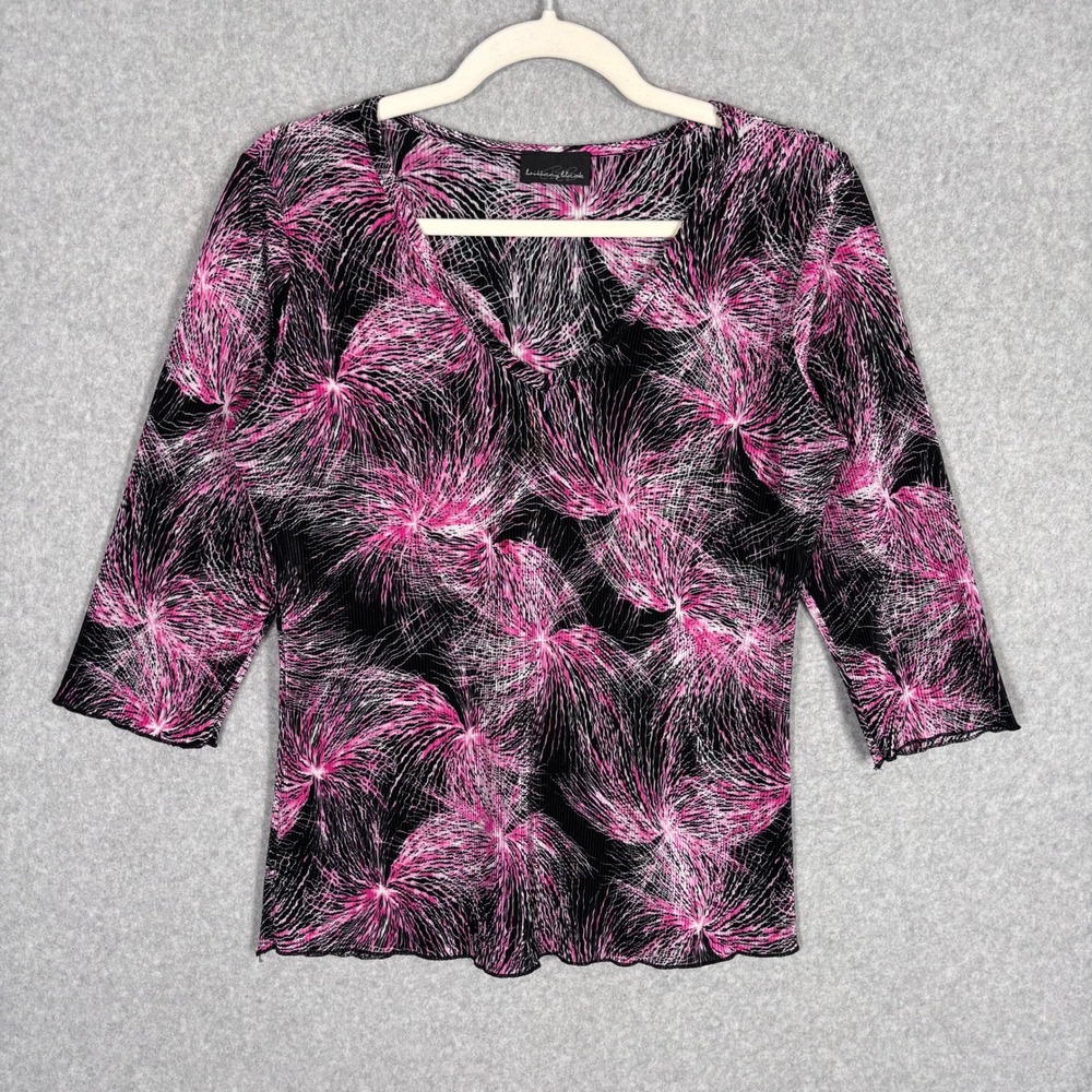 Y2K 90s Crinkle Plisse Top Small Pink Black Abstract Pleated Textured Art Phoebe